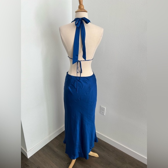 Cotton Candy LA Blue Satin Backless Midi Dress- Small - Picture 4 of 4